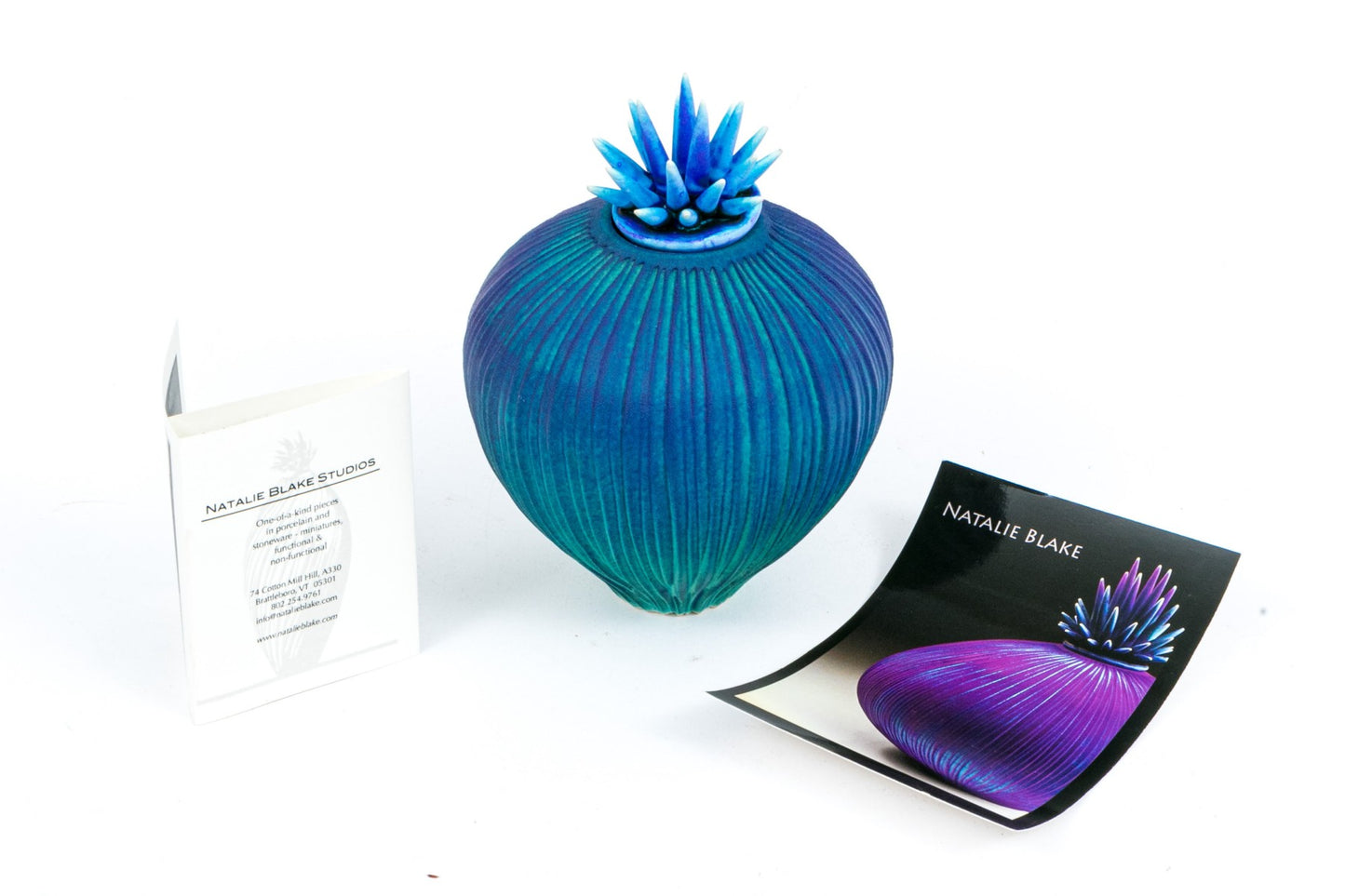 Natalie Blake (American, 20th C.) Artisanal Glazed Ceramic Vase With Spiked Lid