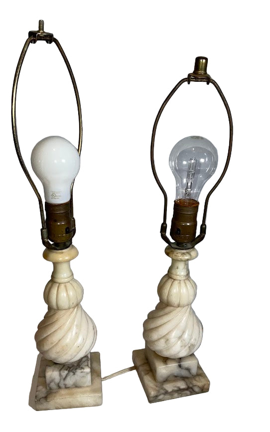 Beautiful Pair of Vintage Italian Hand Carved Alabaster Table Lamps