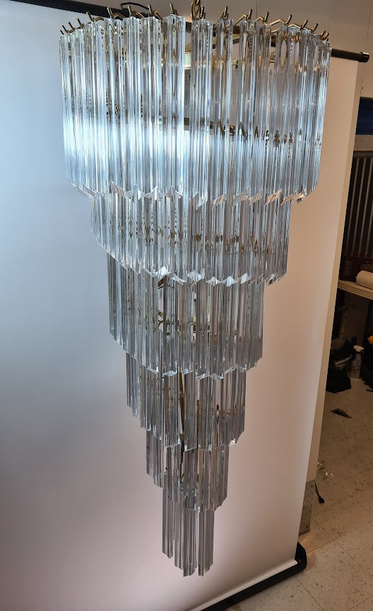 Very Large Vintage Italian Murano Glass Spiral Chandelier 55"