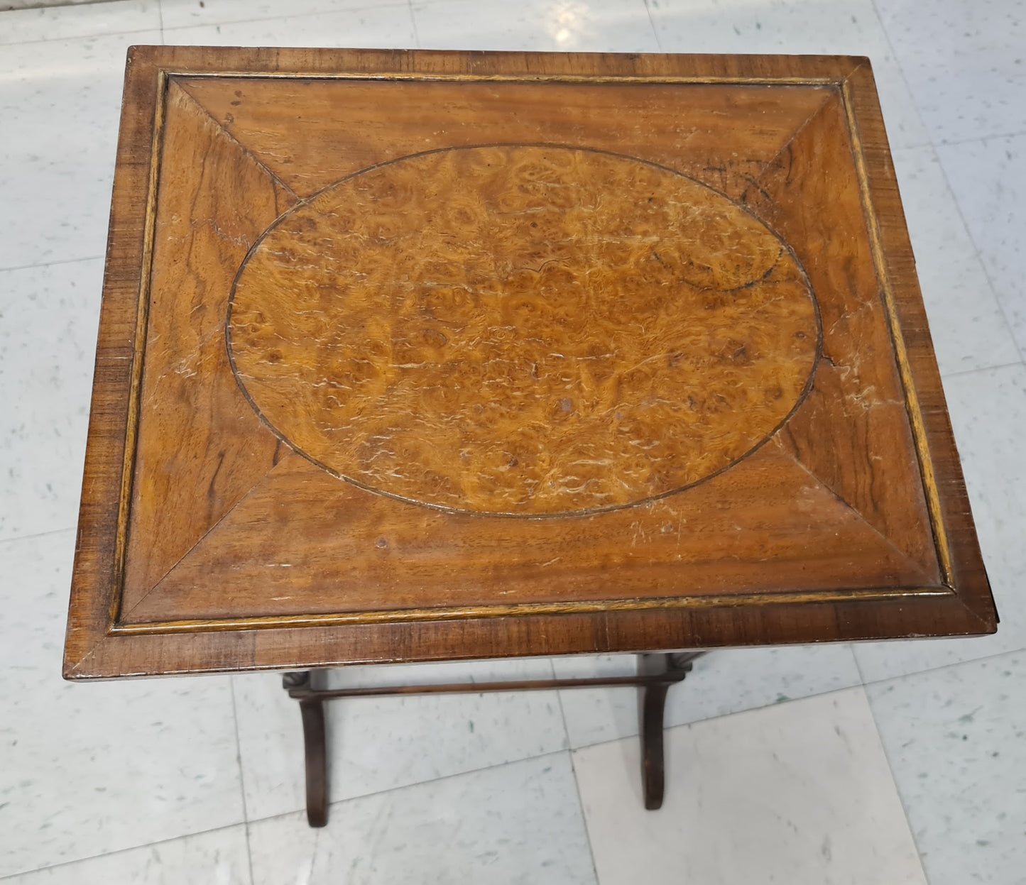English Regency Revival Burl Wood & Inlaid Nesting Tables, Early 20th Century