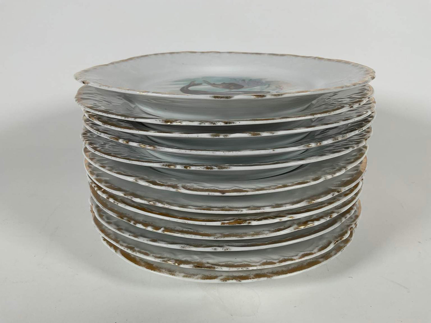 Collection of Antique Victoria Austria Porcelain Fish Dinnerware - 14 pcs