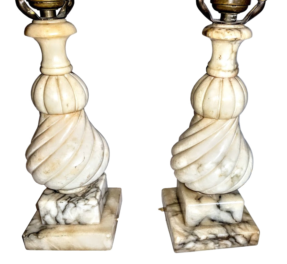 Beautiful Pair of Vintage Italian Hand Carved Alabaster Table Lamps