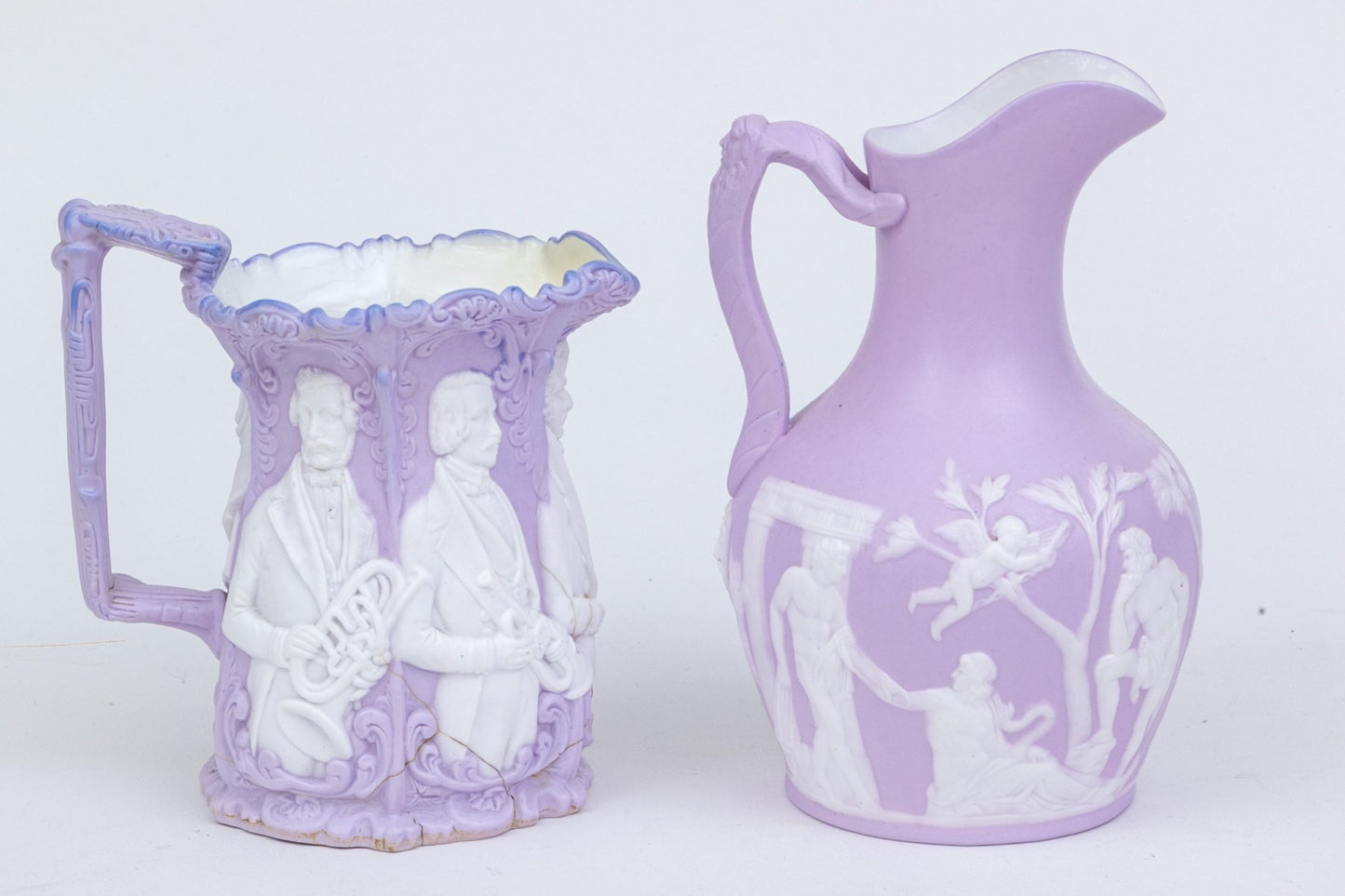 Sam L Alcock & Co High Relief Ceramic Water Pitchers And Creamers - 6 pcs