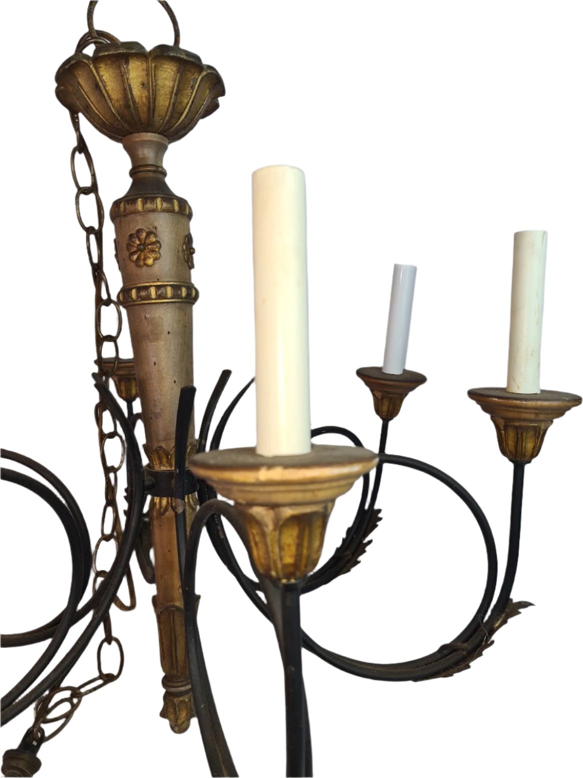 Rustic Beautifully Carved Wooden Candle Style Chandelier