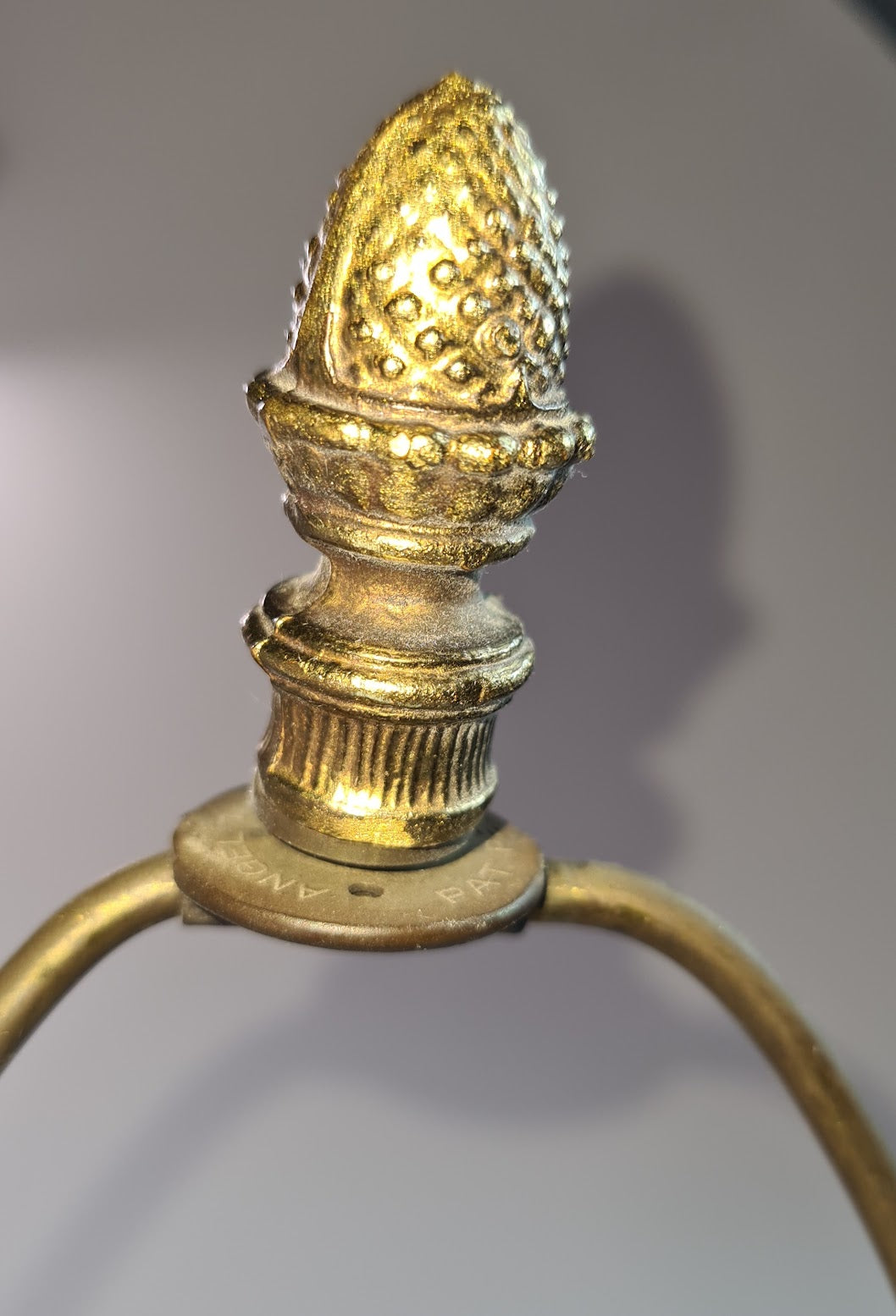 Antique Beautifully Ornate Brass Candelabra Lamp with hand painted porcelain detail.