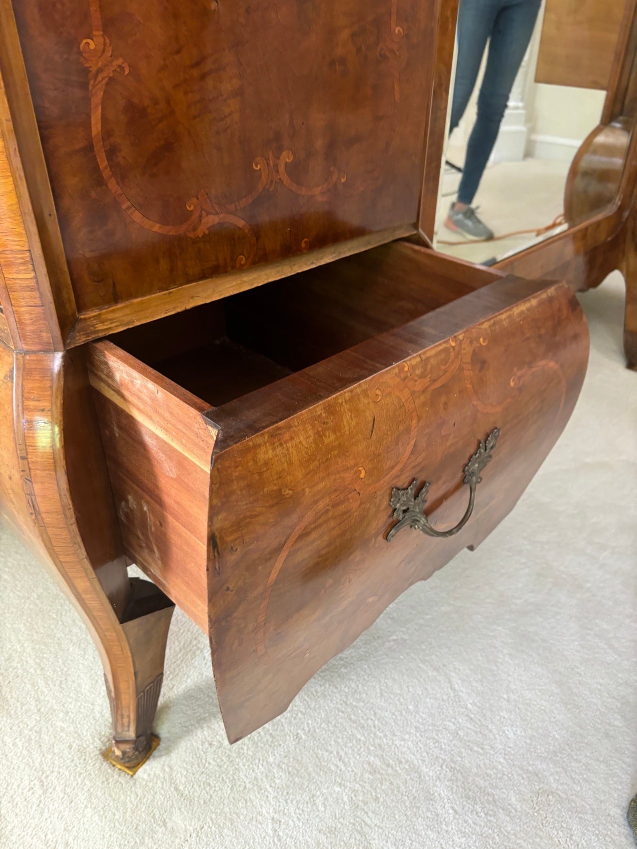 Late 19th Century Italian Bombe Form Inlaid Walnut Wardrobe Cabinet