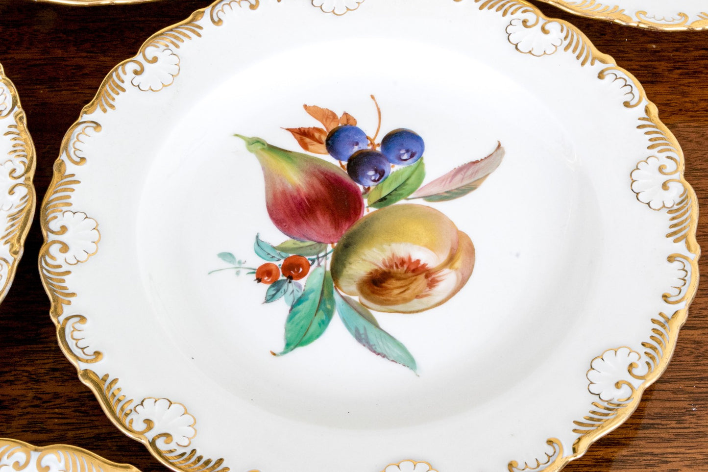 Set Of Six Antique German, Meissen Porcelain Porcelain Fruit Plates