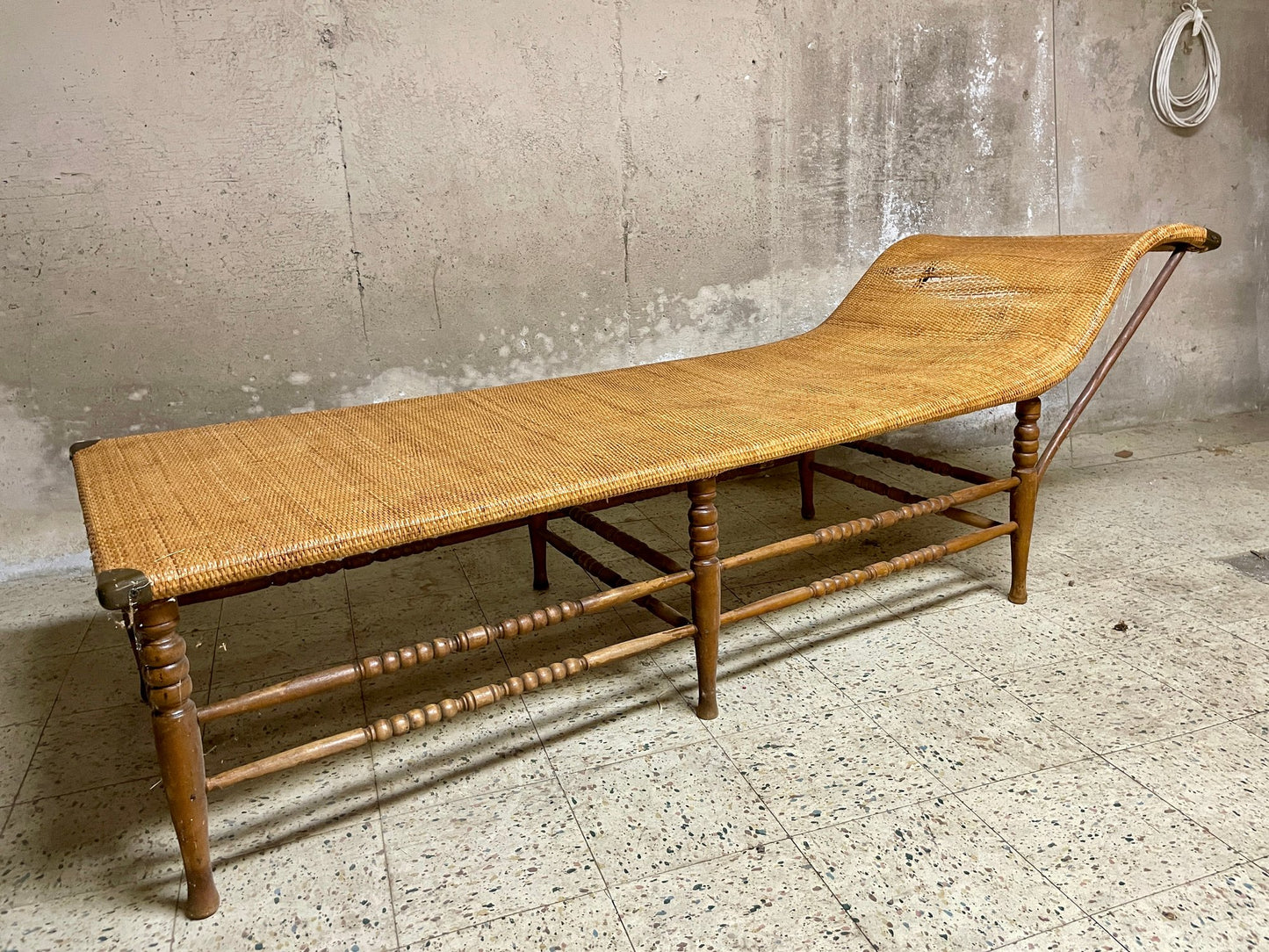 Vintage Wood And Wicker Chaise By Heywood Wakefield