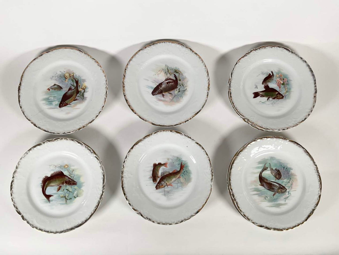 Collection of Antique Victoria Austria Porcelain Fish Dinnerware - 14 pcs