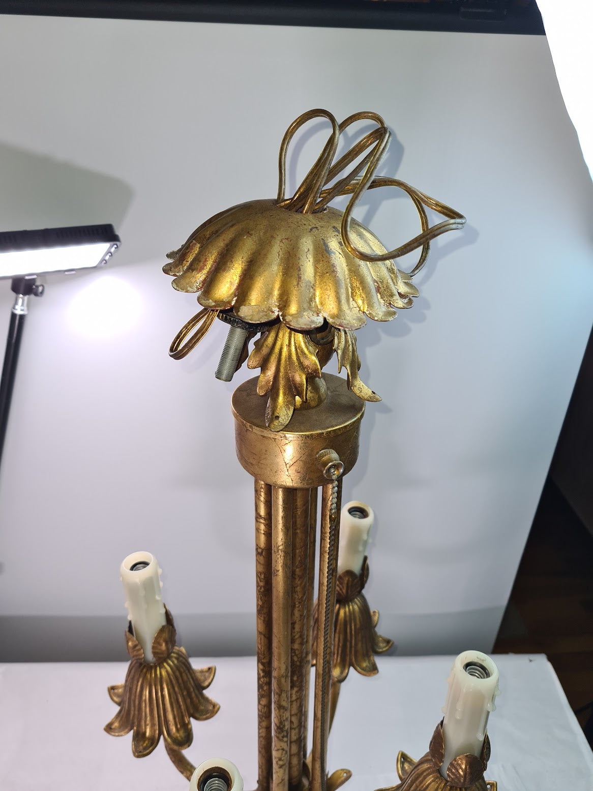 Unique French Gilded Bronze 5 Light Antique Chandelier