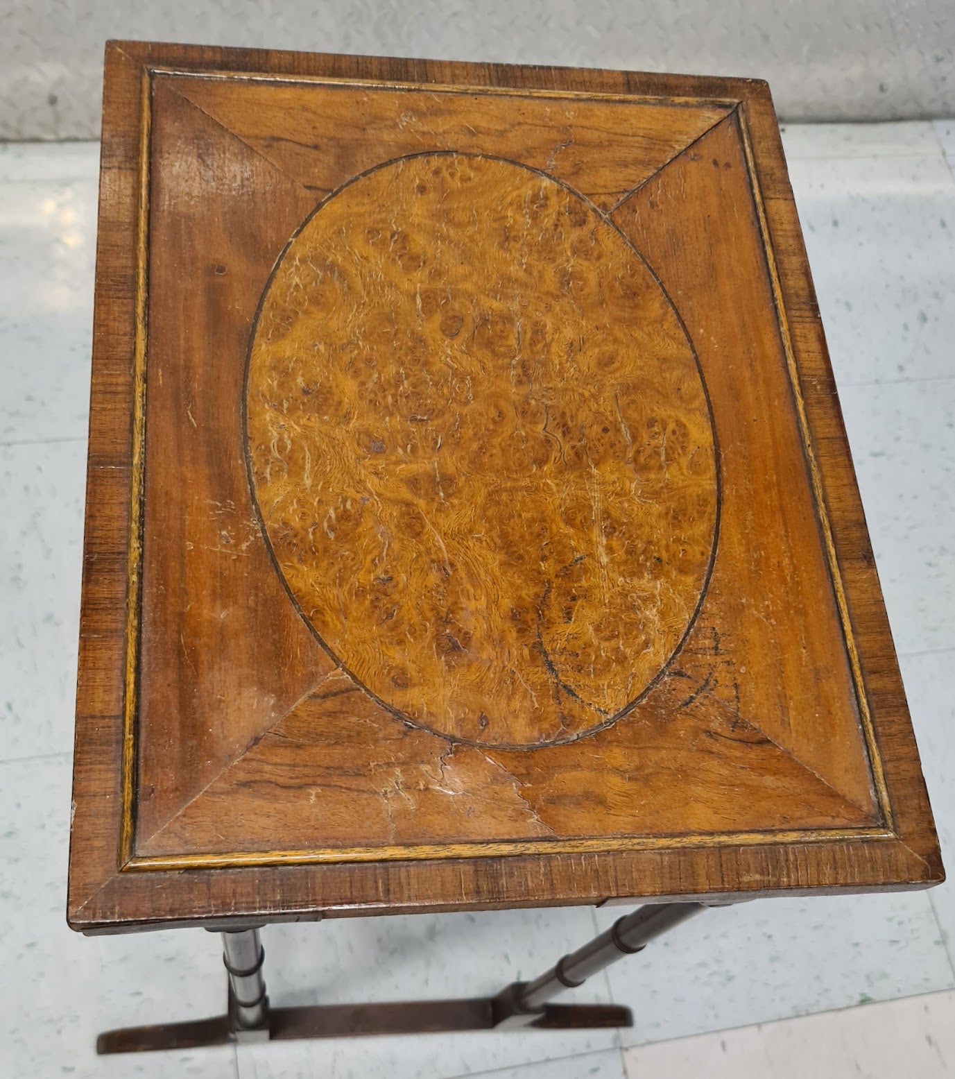 English Regency Revival Burl Wood & Inlaid Nesting Tables, Early 20th Century