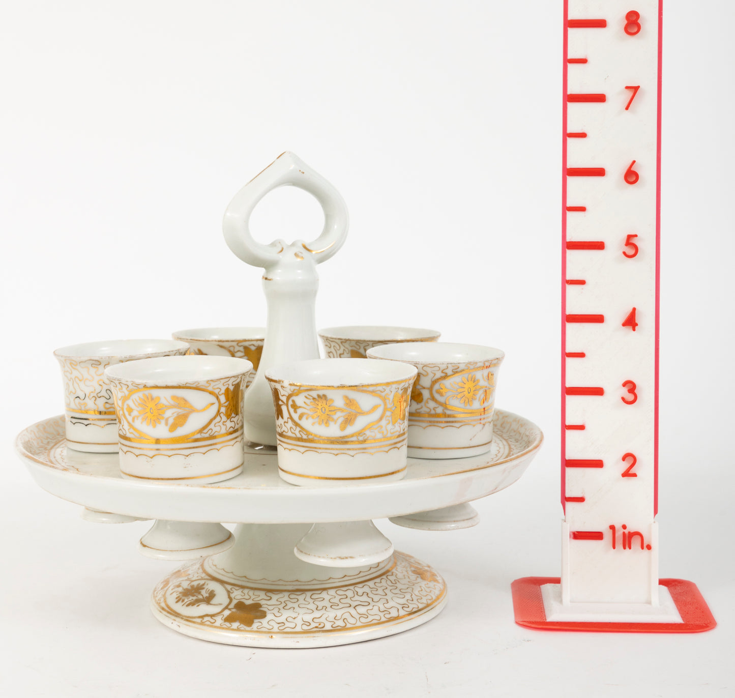 Rare Vintage Porcelain 6 Egg Cruet Stand / Egg Cups &  Stand
