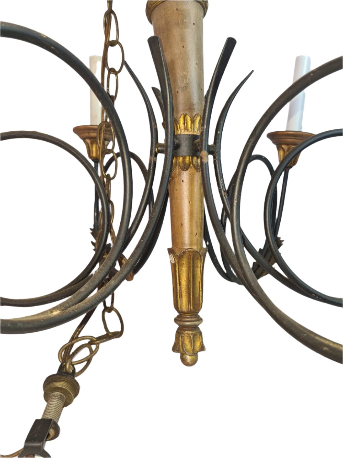 Rustic Beautifully Carved Wooden Candle Style Chandelier
