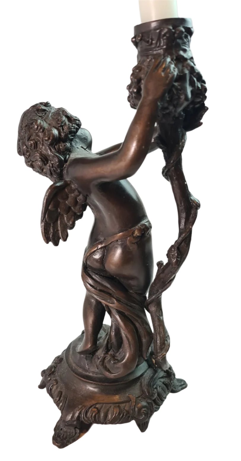 19th Century Antique Cherub Bronze Candle Holders European
