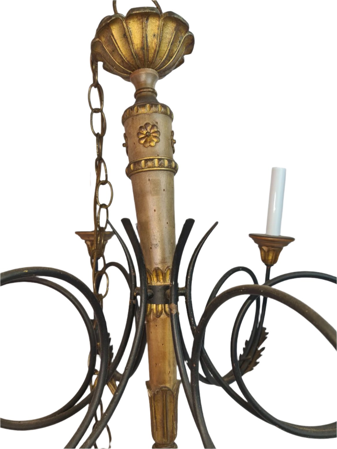 Rustic Beautifully Carved Wooden Candle Style Chandelier