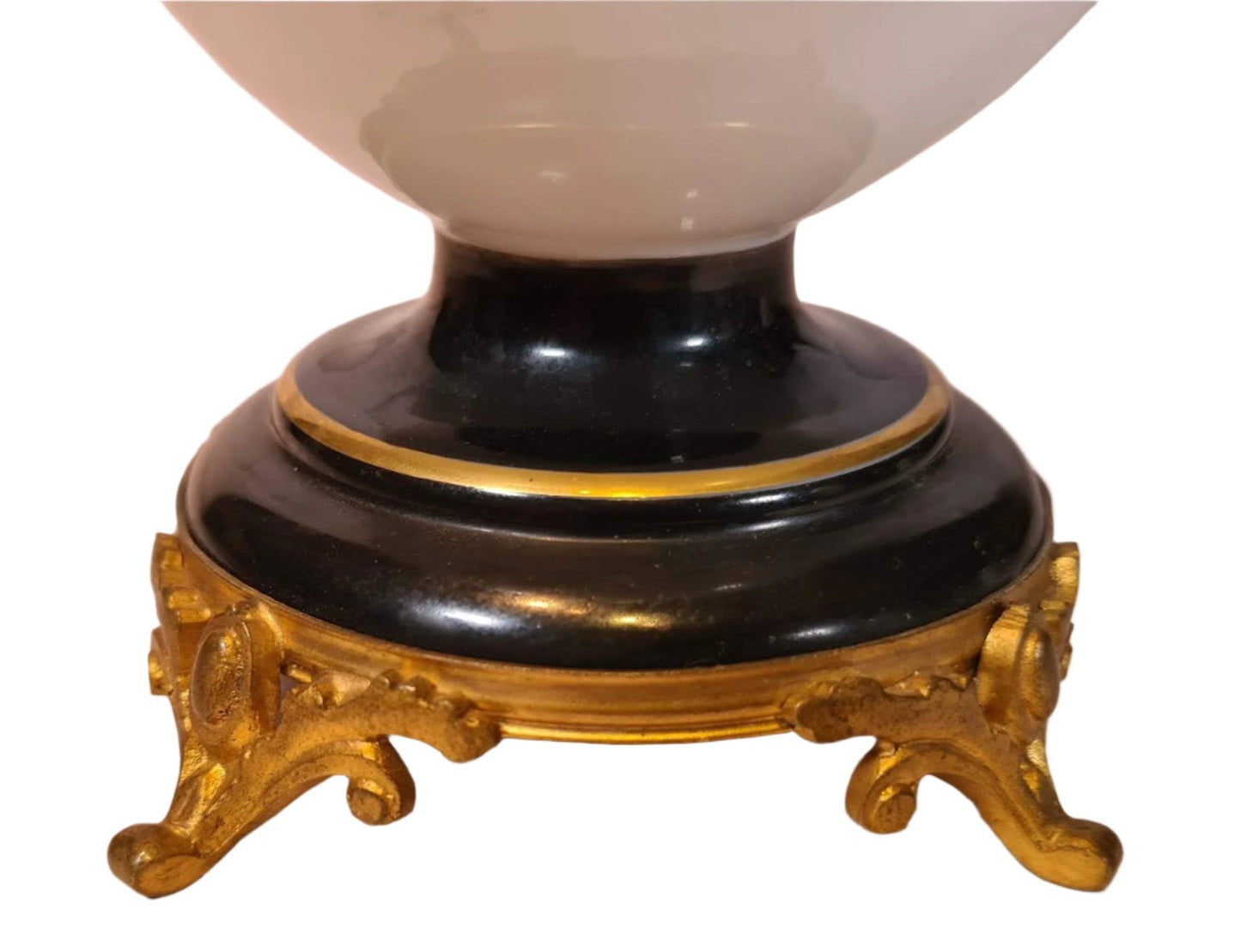 Pair French Opaline Decorated Glass Brass Mounted Vases With Hand Painted Decoration