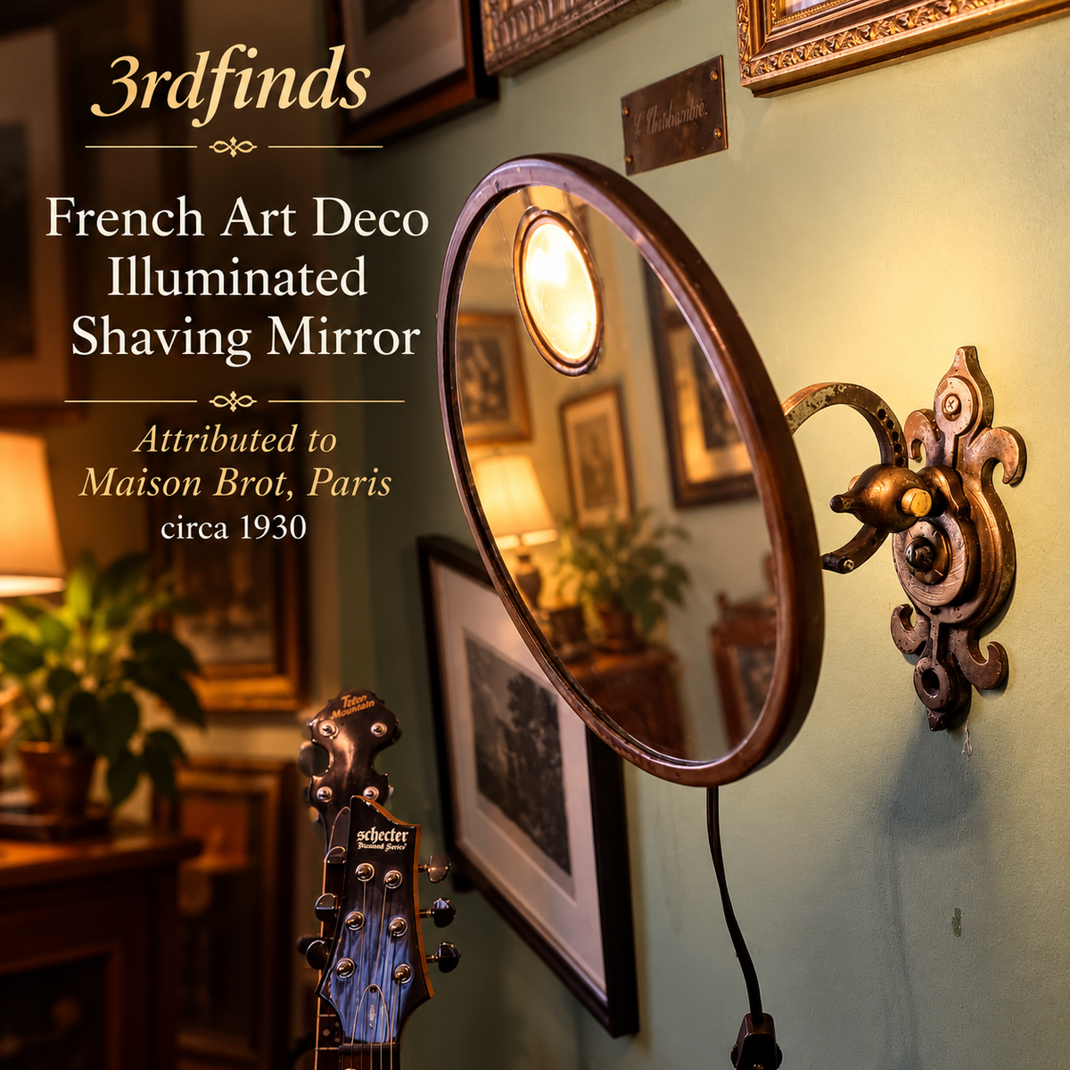 French Art Deco Illuminated Shaving Mirror, Attributed to Maison Brot, Paris, circa 1930