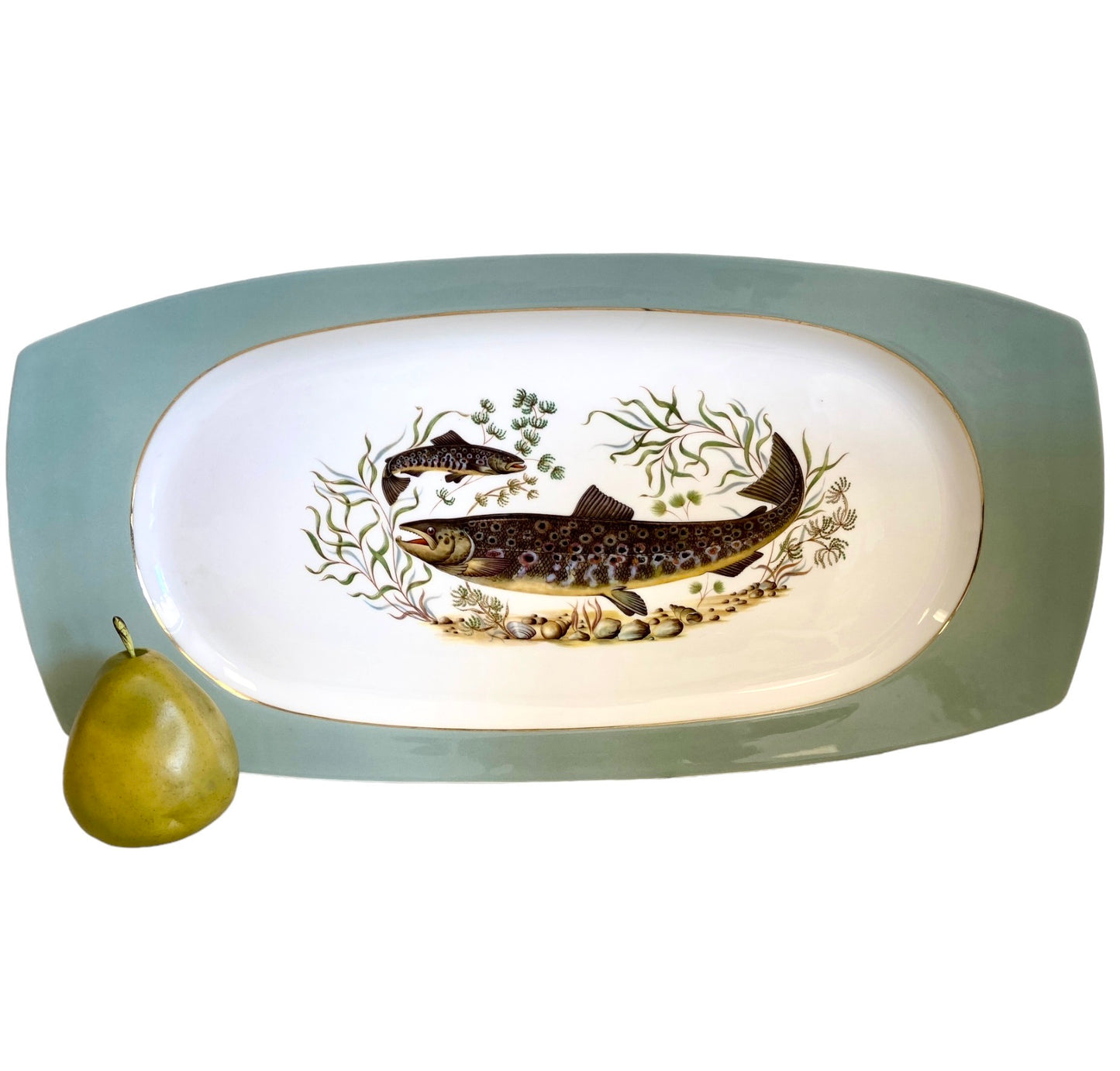 Mid Century Figgjo Flint Norwegian Fish Platter And Eight Plates