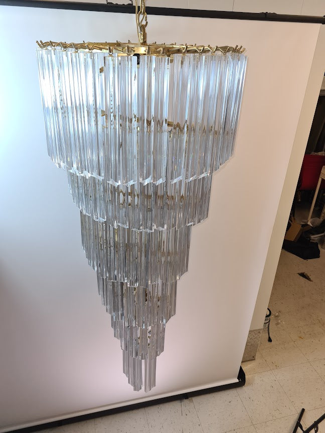 Very Large Vintage Italian Murano Glass Spiral Chandelier 55"