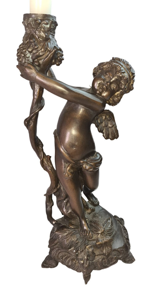 19th Century Antique Cherub Bronze Candle Holders European