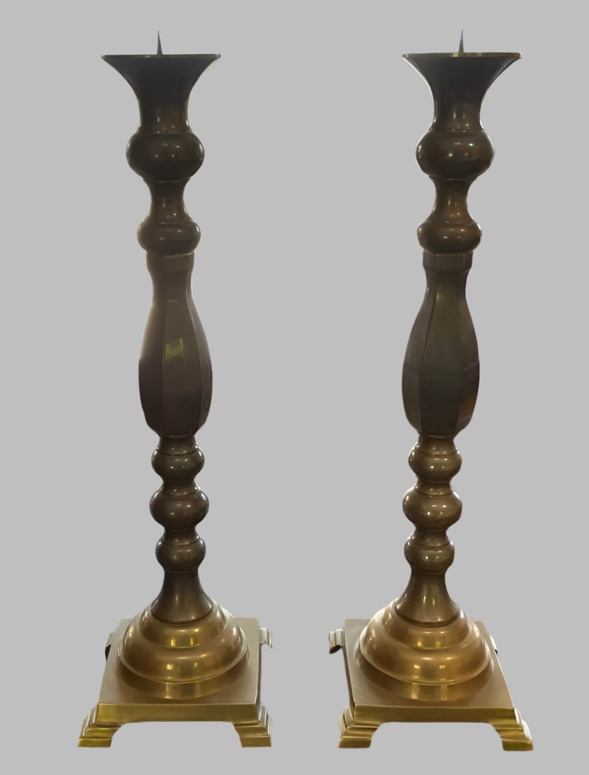 Pair of Vintage Brass Pillar Candle Holders