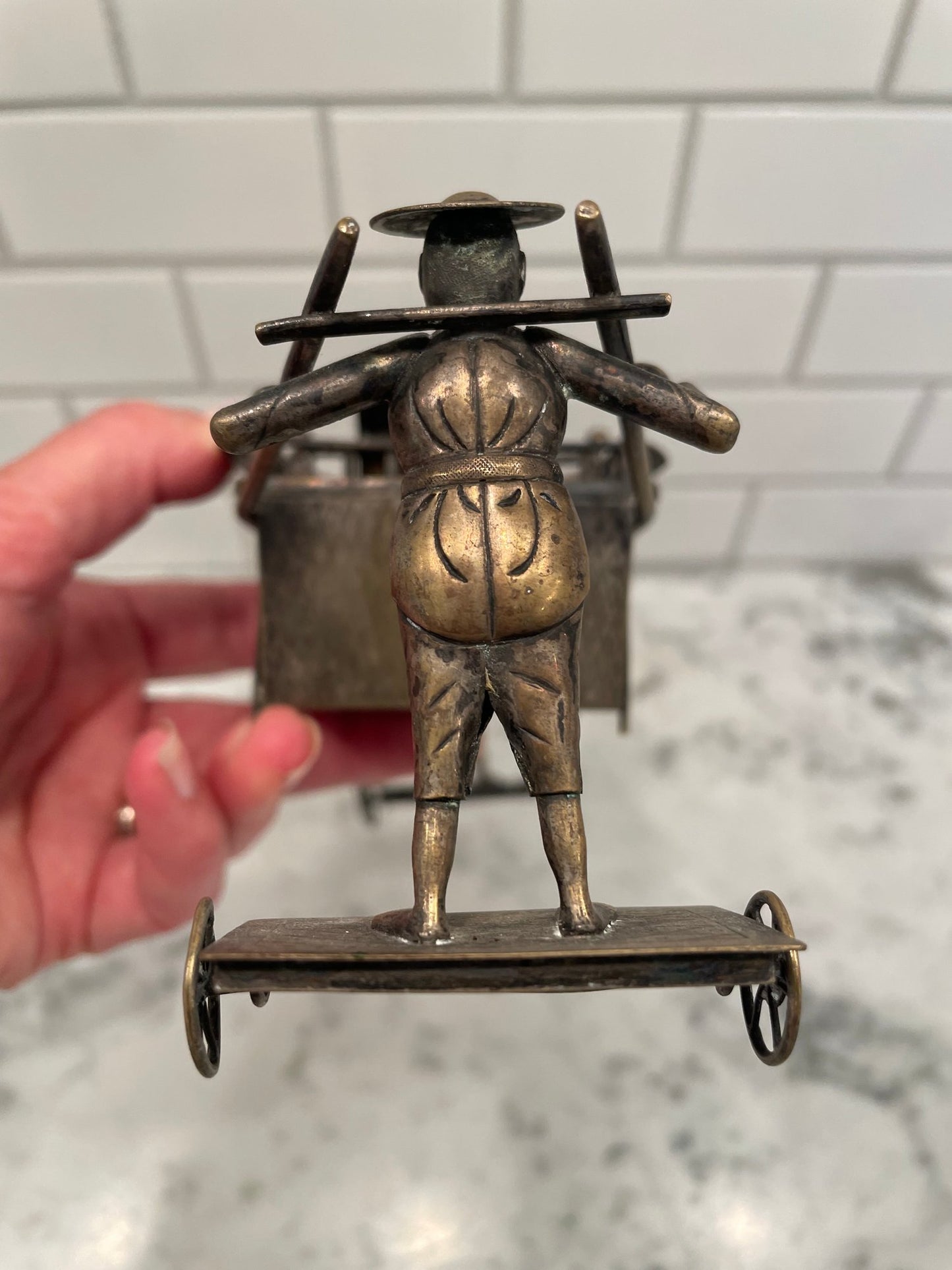 Antique Chinese Export Silver Sedan Chair Condiment Set