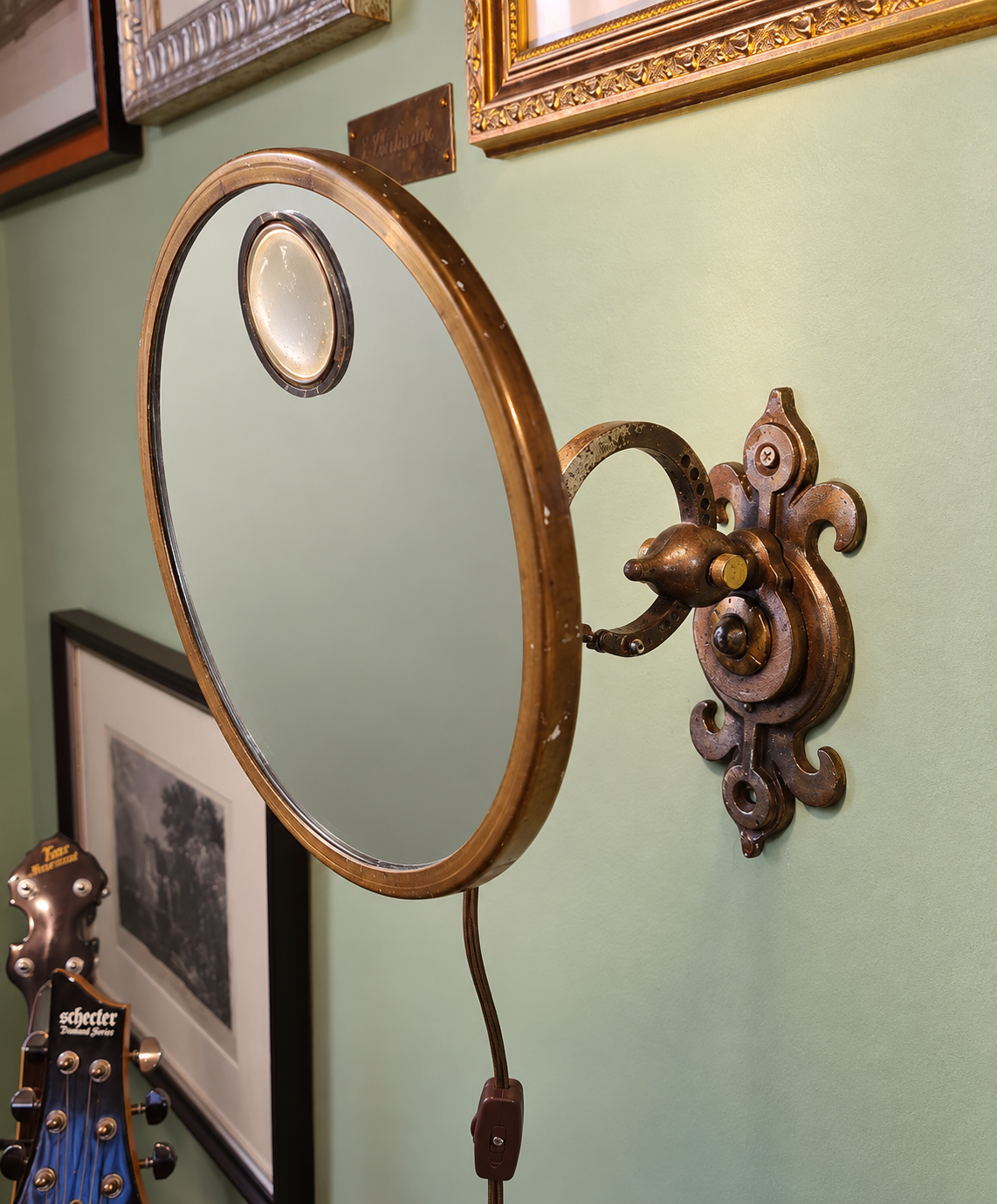 French Art Deco Illuminated Shaving Mirror, Attributed to Maison Brot, Paris, circa 1930