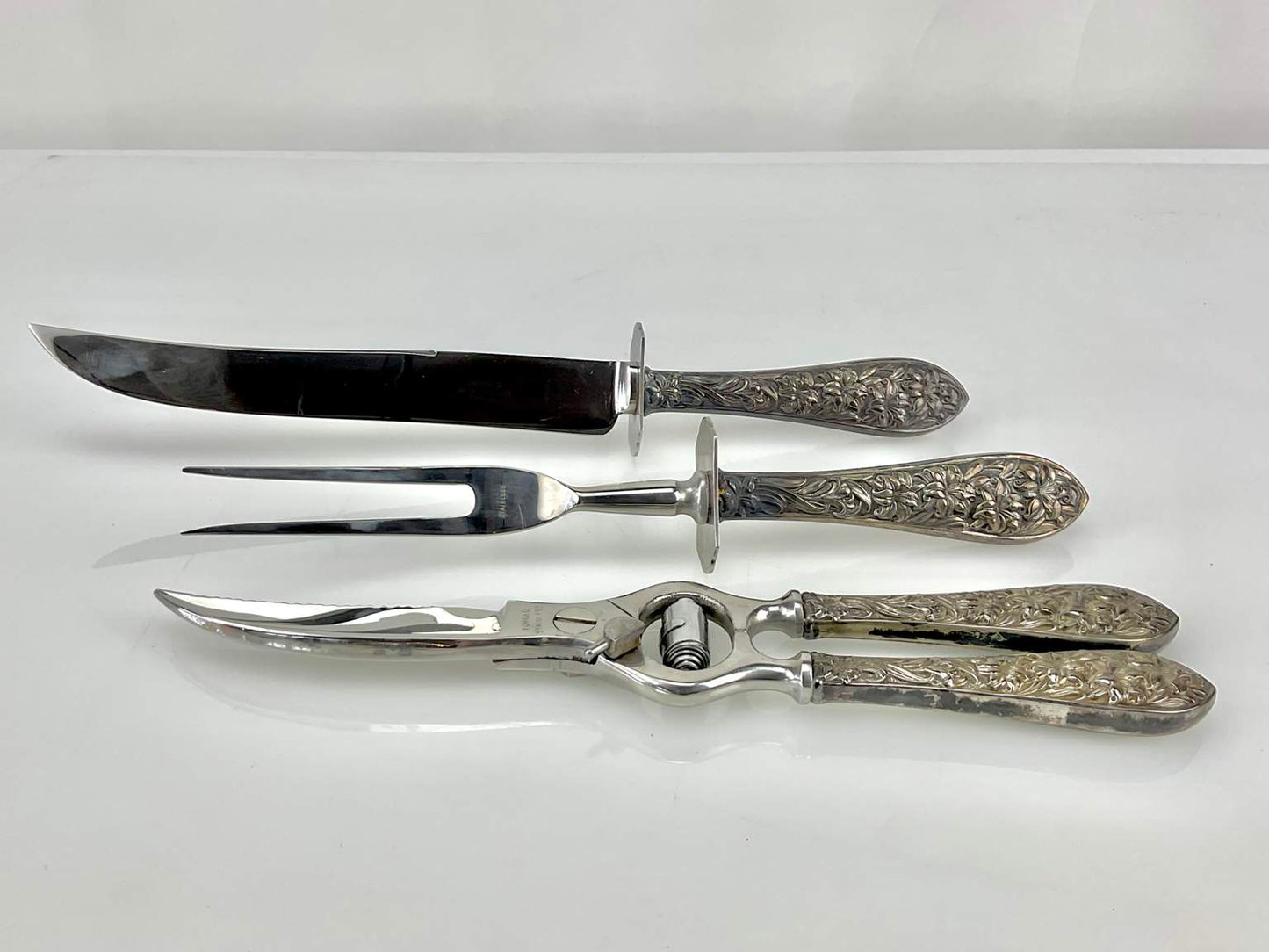 Vintage Sheffield W. Goff & Son Sterling Silver 3 Piece Carving Set
