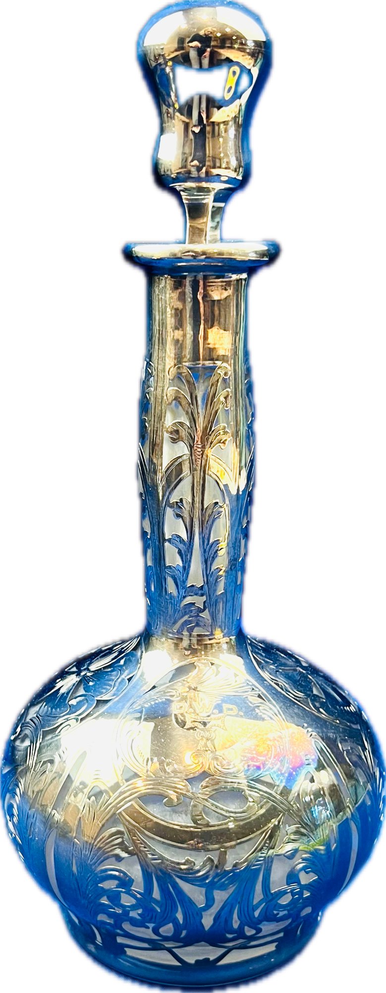 Outstanding Black Starr & Frost Silver Overlay Decanter - Signed "Black Starr & Frost - Fine Silver"