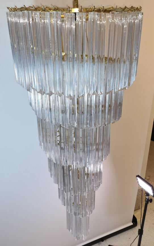 Very Large Vintage Italian Murano Glass Spiral Chandelier 55"