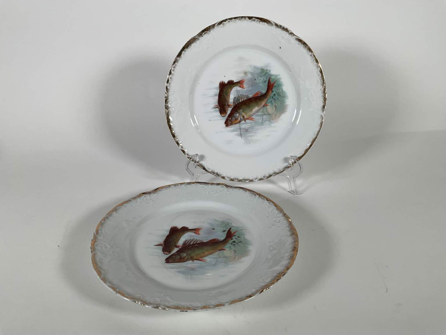 Collection of Antique Victoria Austria Porcelain Fish Dinnerware - 14 pcs