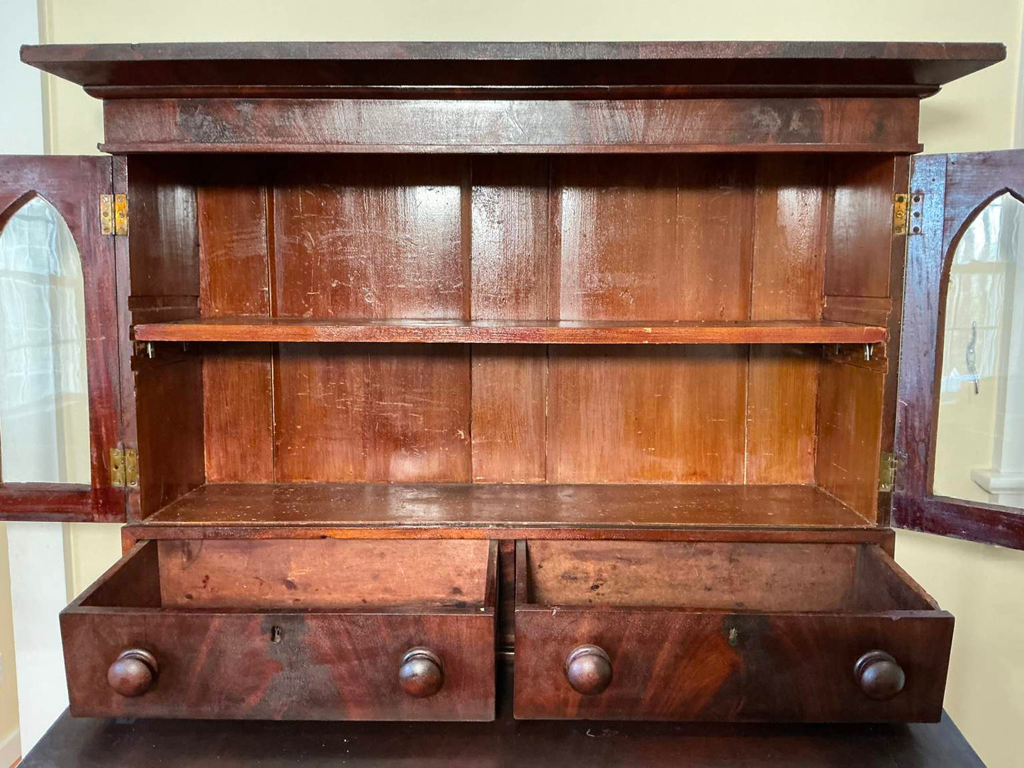 Antique American Federal Style Flame Mahogany Secretary-Bookcase Early 1800
