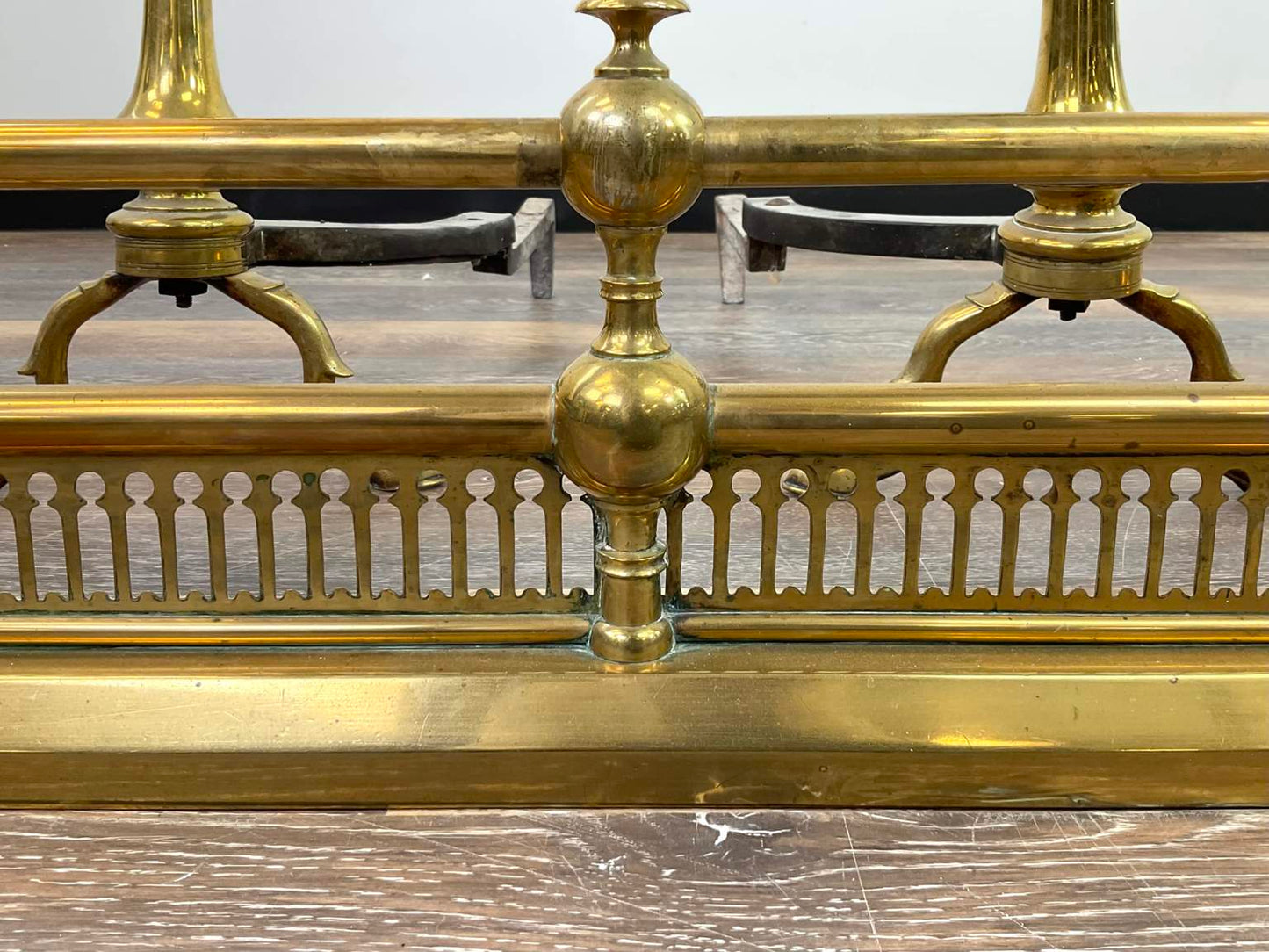 Vintage Brass Fireplace Fender and Andirons