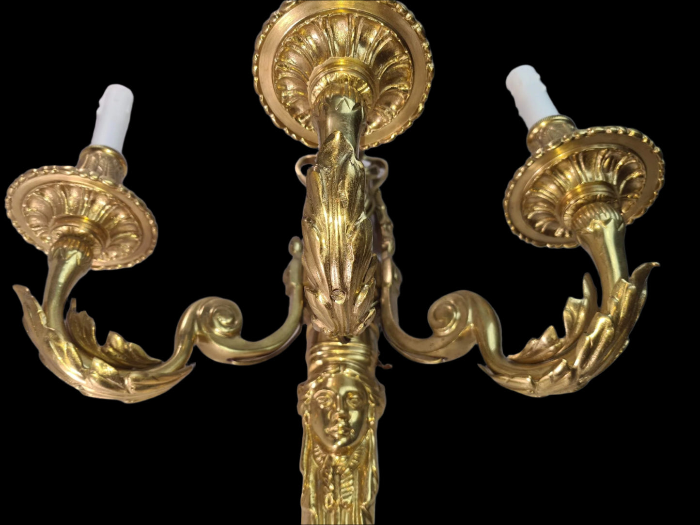 Magnificent Large Brass Ornate Wall Sconce With 3 Fixtures