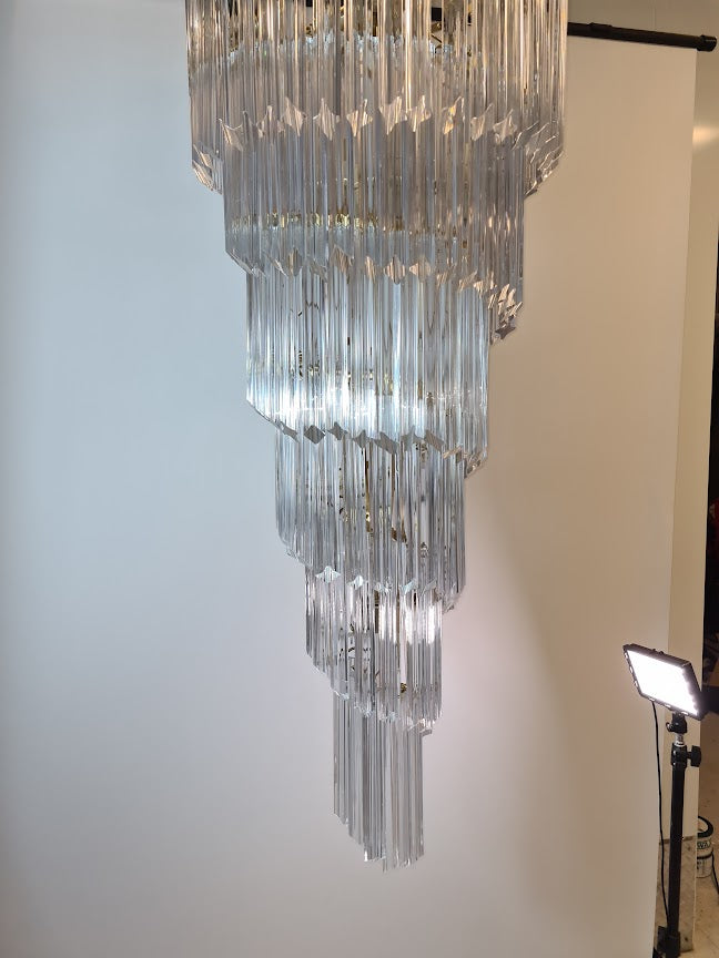 Very Large Vintage Italian Murano Glass Spiral Chandelier 55"
