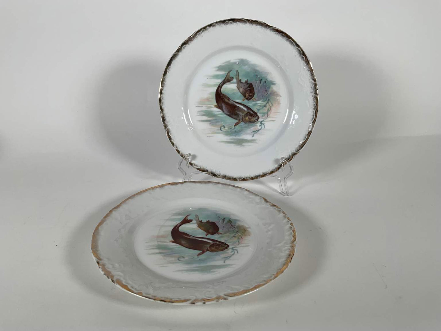 Collection of Antique Victoria Austria Porcelain Fish Dinnerware - 14 pcs