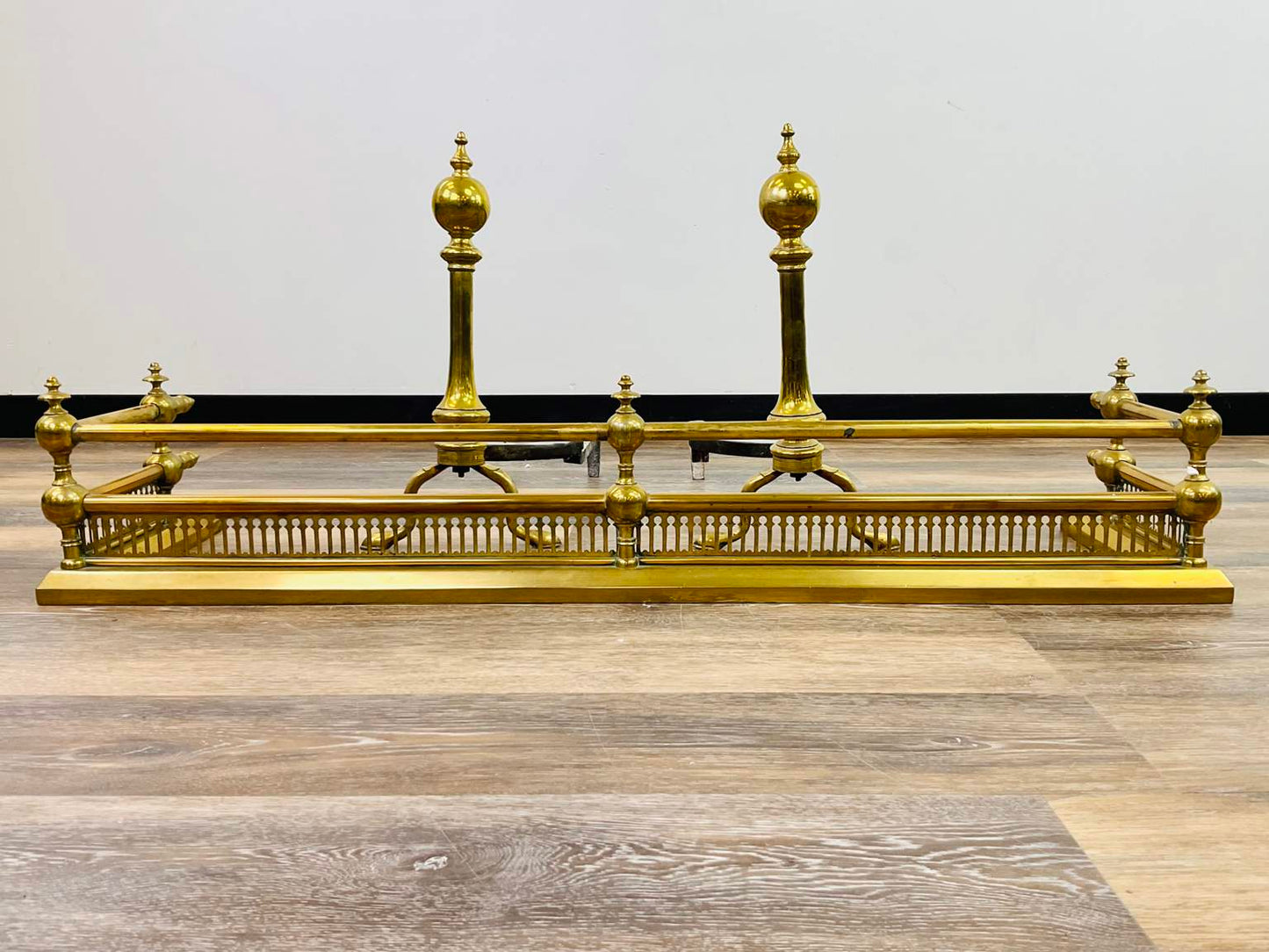 Vintage Brass Fireplace Fender and Andirons