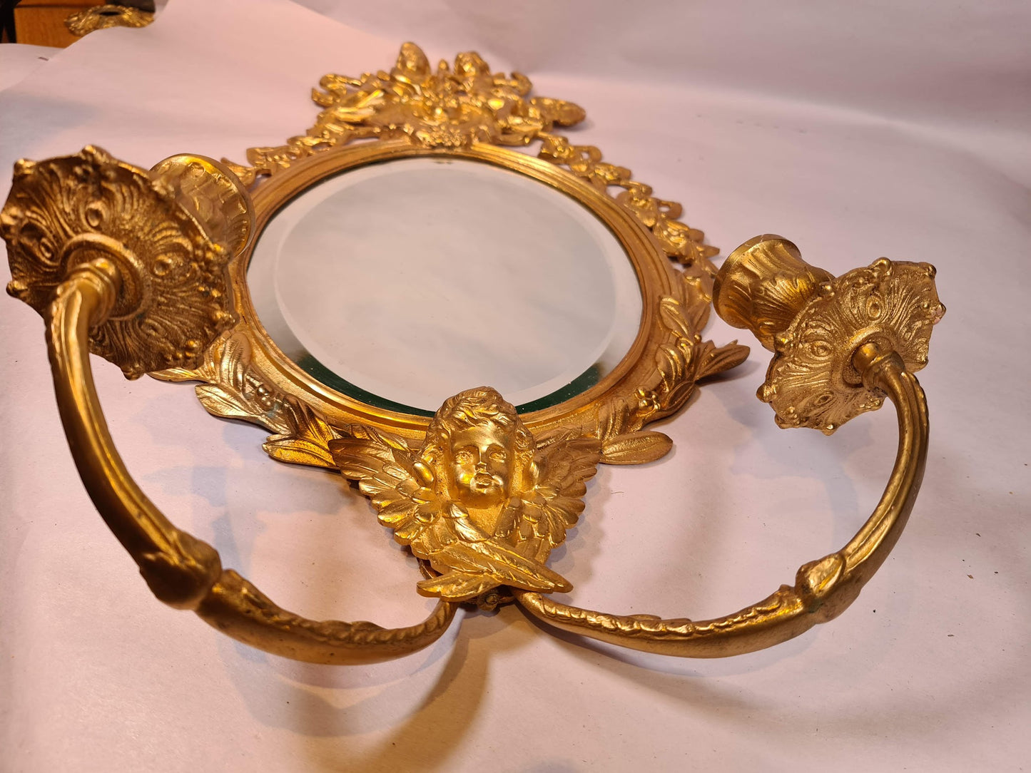 Beautifully Ornate Gilt Brass Sconce / Mirror  (1/2)