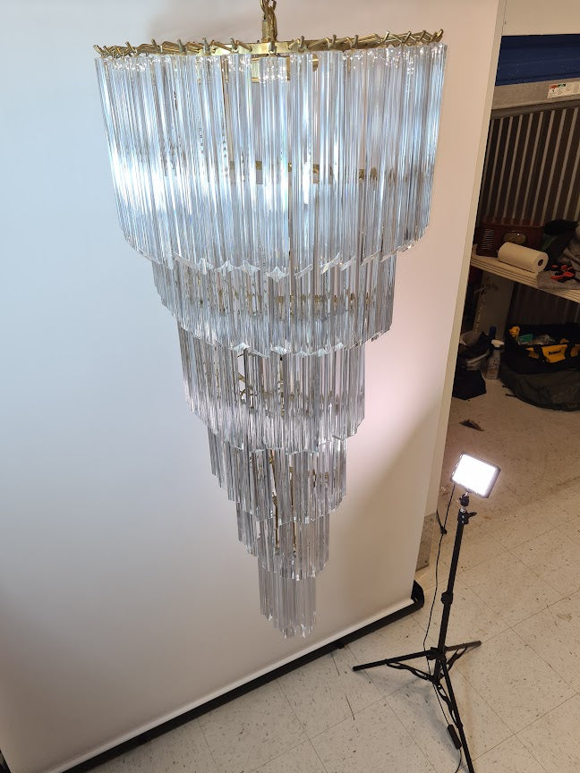 Very Large Vintage Italian Murano Glass Spiral Chandelier 55"