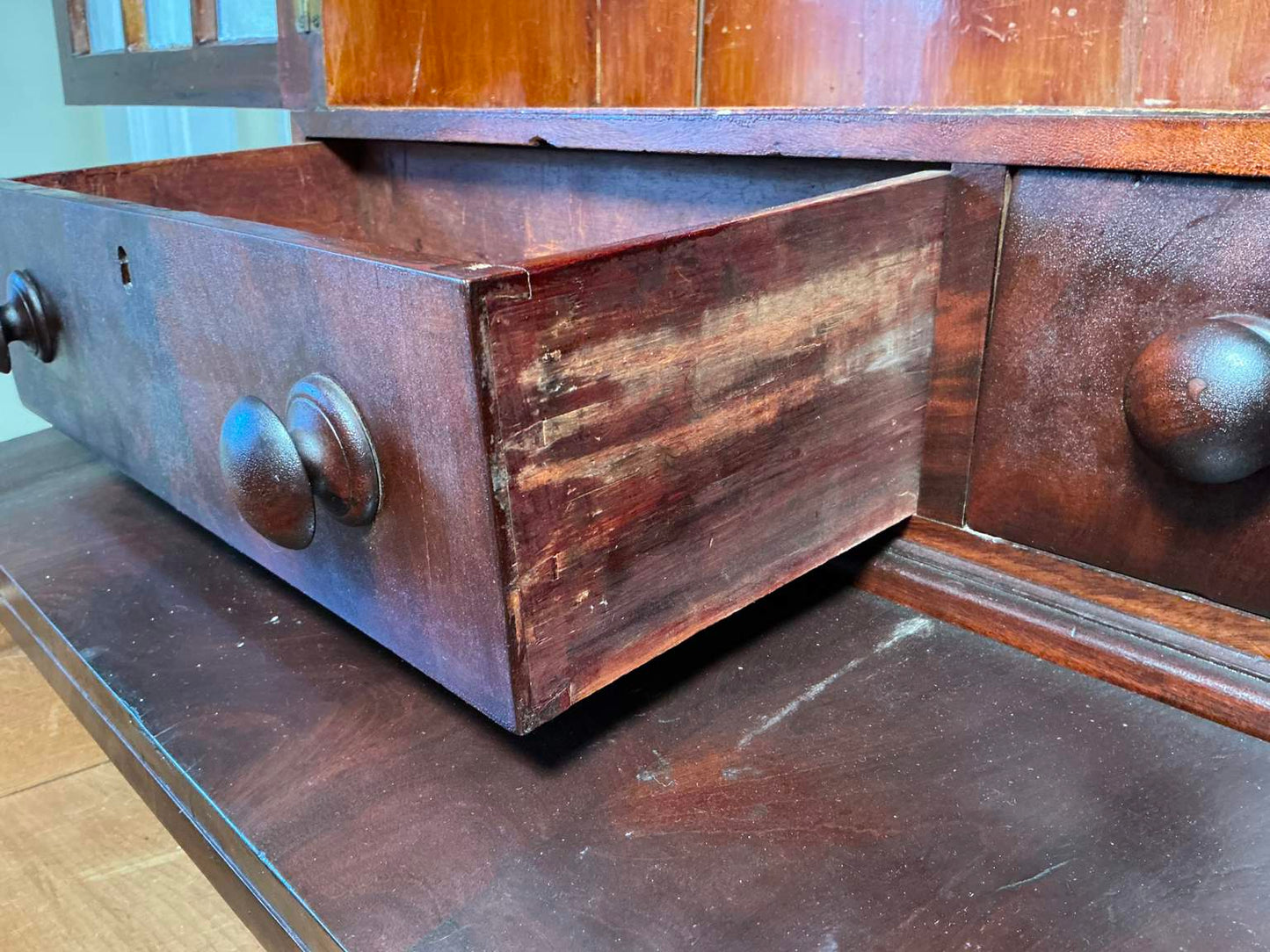 Antique American Federal Style Flame Mahogany Secretary-Bookcase Early 1800