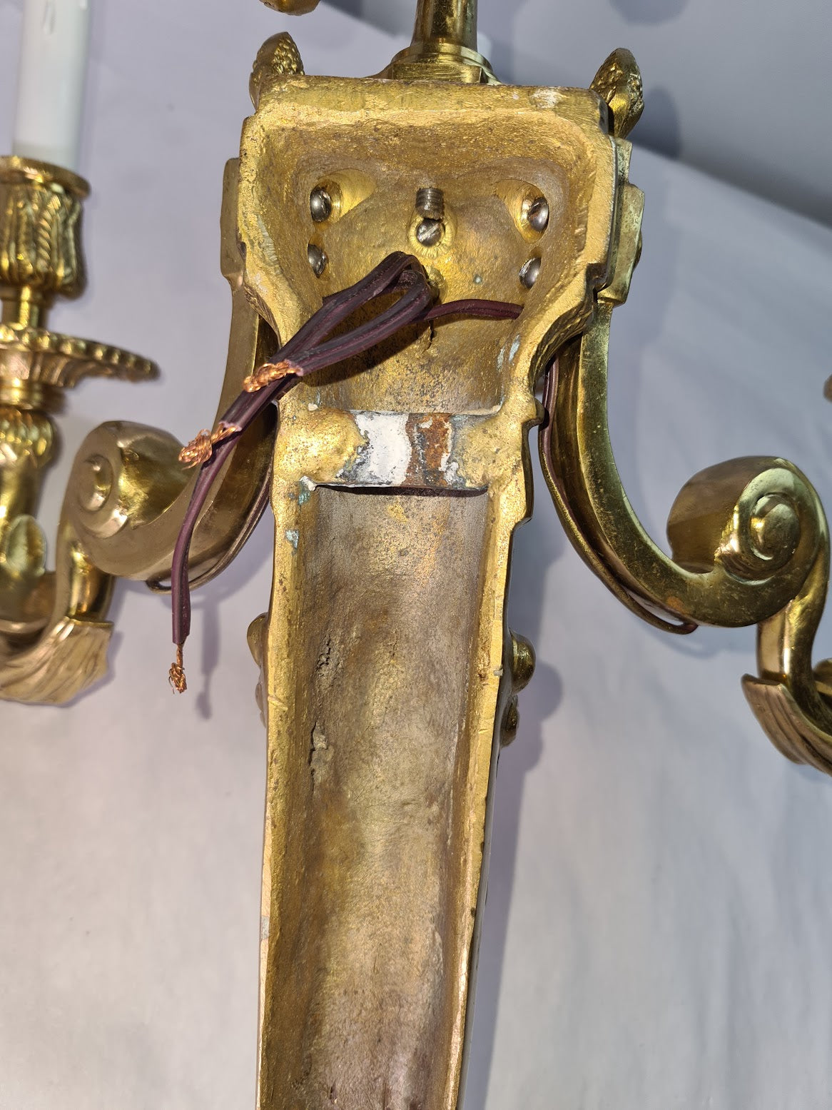 Magnificent Large Brass Ornate Wall Sconce With 3 Fixtures