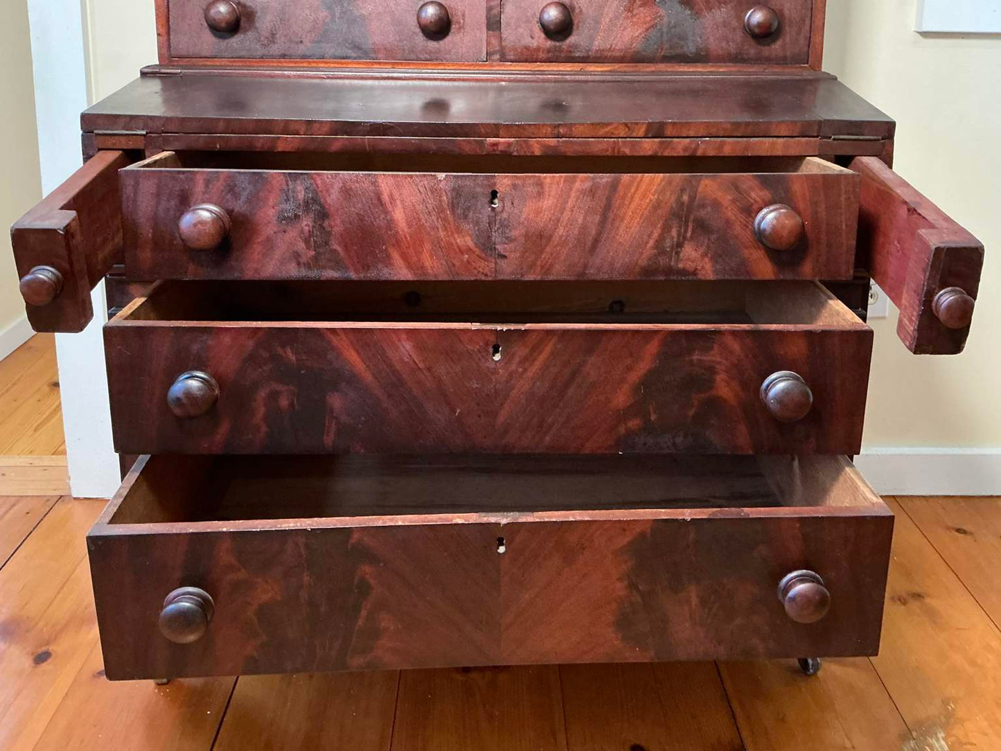 Antique American Federal Style Flame Mahogany Secretary-Bookcase Early 1800