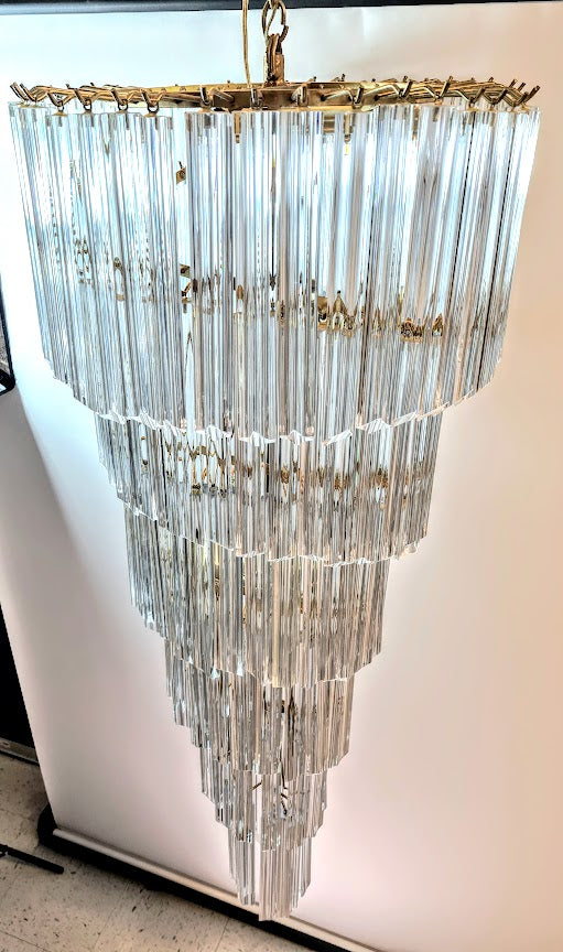Very Large Vintage Italian Murano Glass Spiral Chandelier 55"