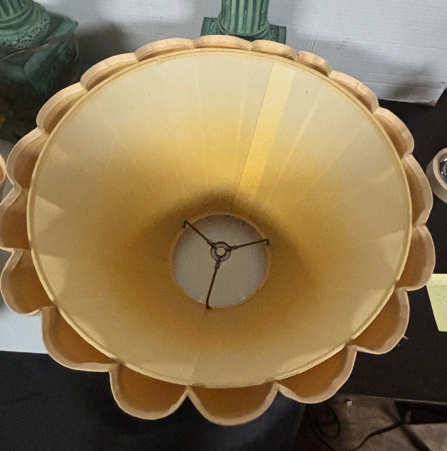 Vintage Pair Of Bronze Tall Table Lamps With Nice Shades