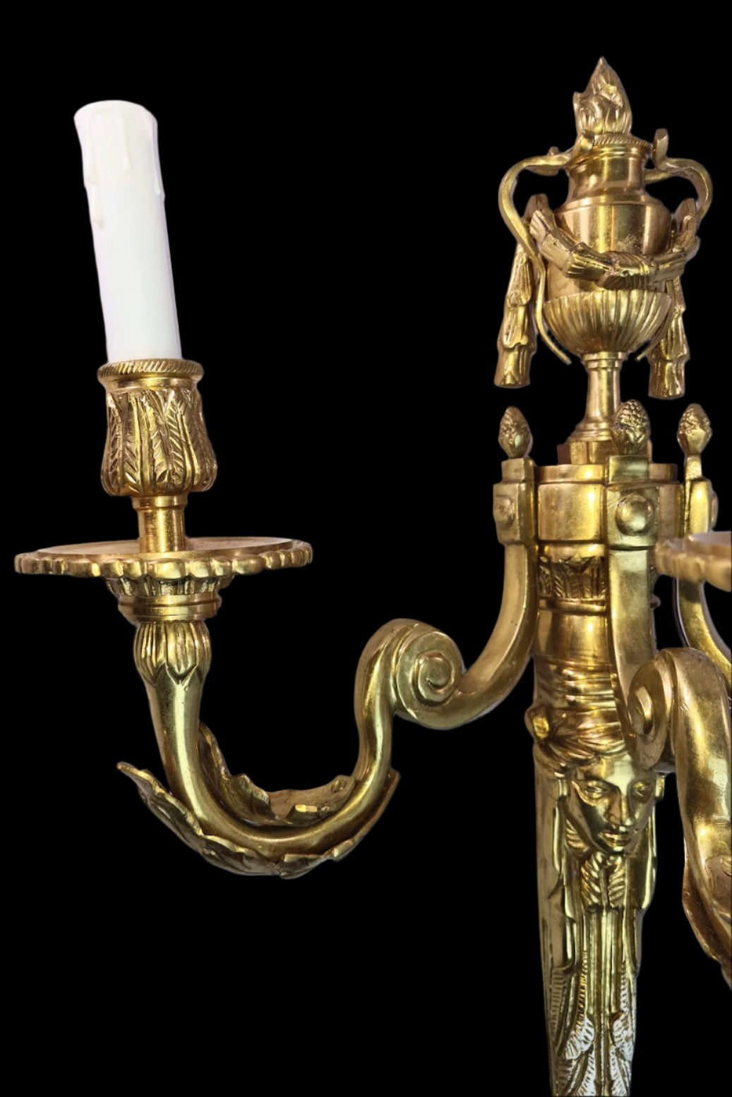 Magnificent Large Brass Ornate Wall Sconce With 3 Fixtures